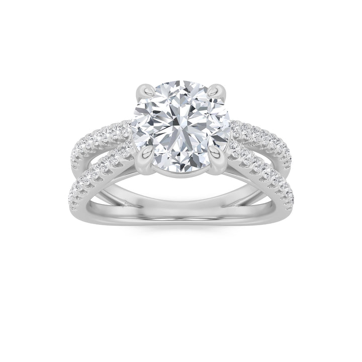 2Cttw Round Shaped Lab Grown Diamond (F/VS) CrossShank Accented Engagement Ring in 14K Gold