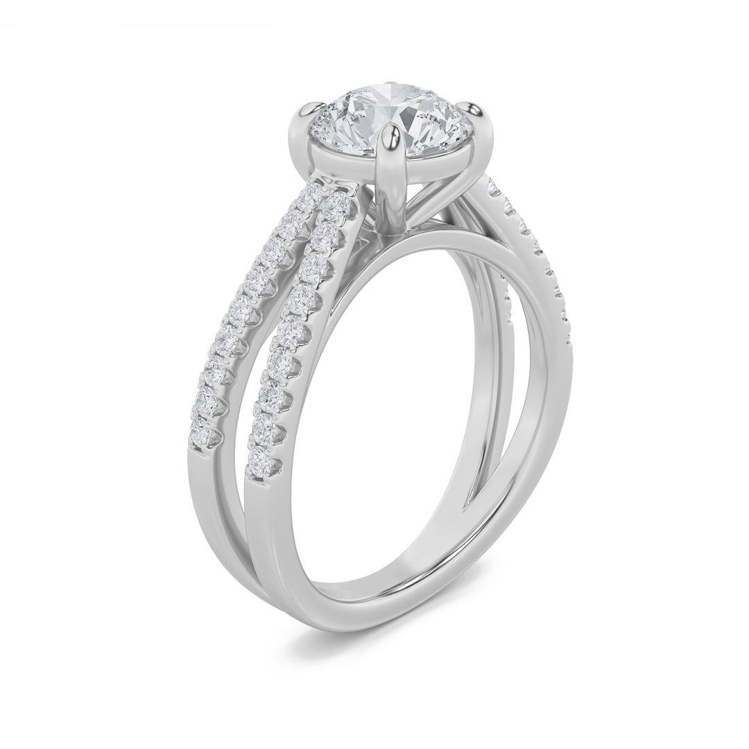 2Cttw Round Shaped Lab Grown Diamond (F/VS) CrossShank Accented Engagement Ring in 14K Gold