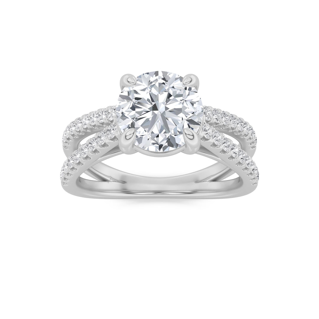 2Cttw Round Shaped Lab Grown Diamond (F/VVS) Cross Shank Accented Engagement Ring in 14K Gold