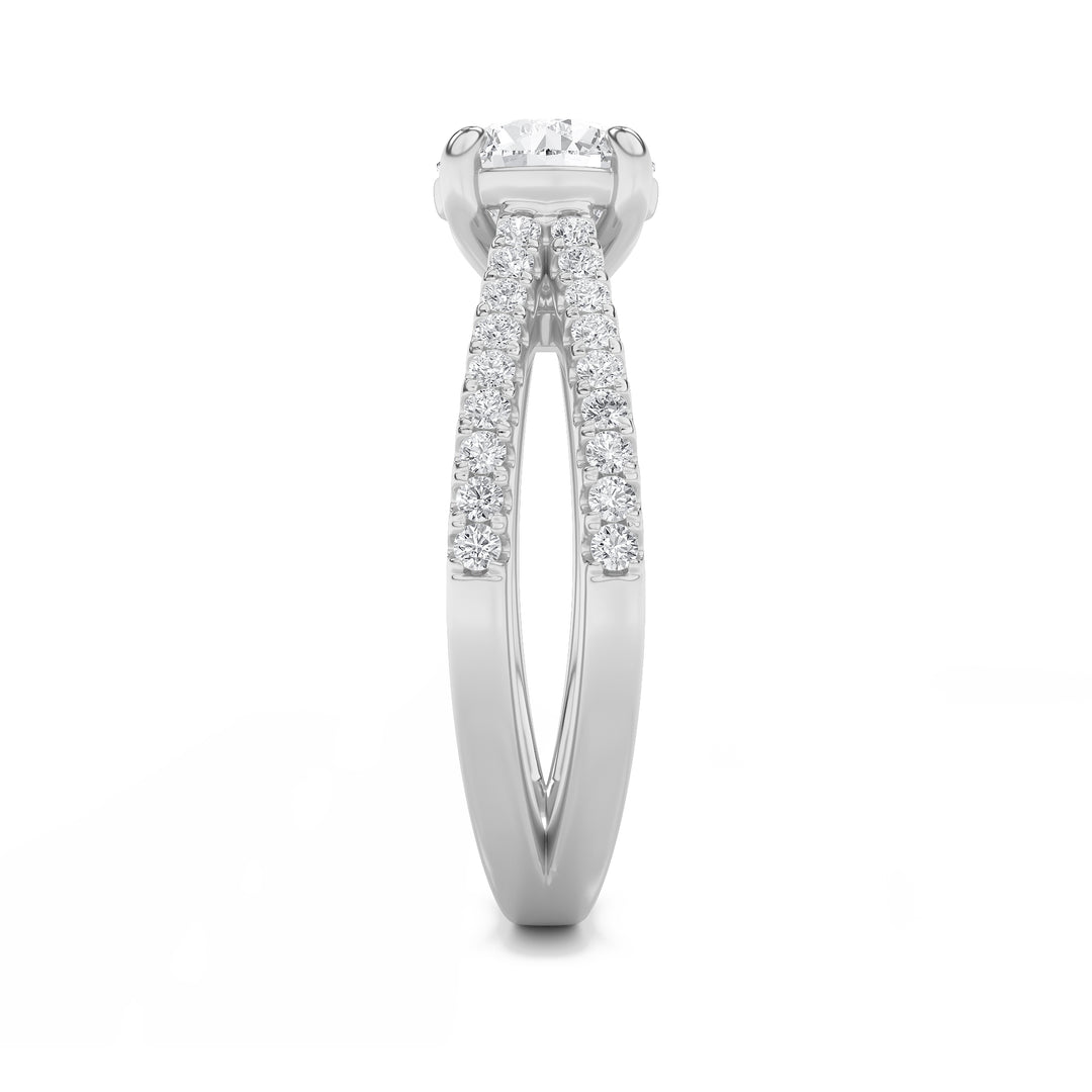 2Cttw Round Shaped Lab Grown Diamond (F/VVS) Cross Shank Accented Engagement Ring in 14K Gold