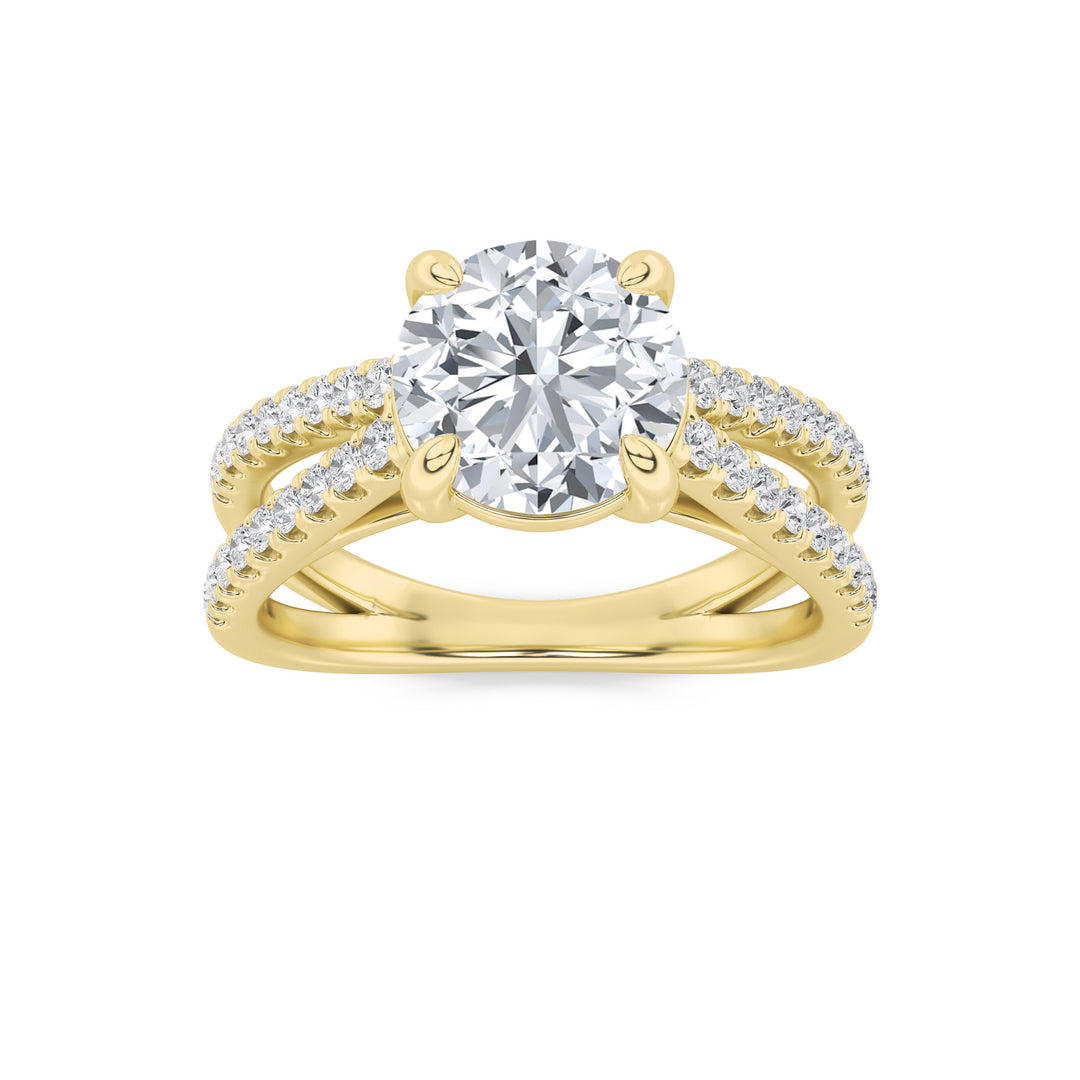 2Cttw Round Shaped Lab Grown Diamond (F/VS) CrossShank Accented Engagement Ring in 14K Gold