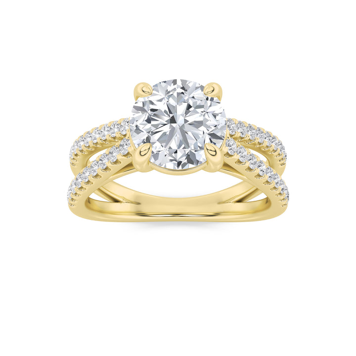 2Cttw Round Shaped Lab Grown Diamond (F/VS) CrossShank Accented Engagement Ring in 14K Gold