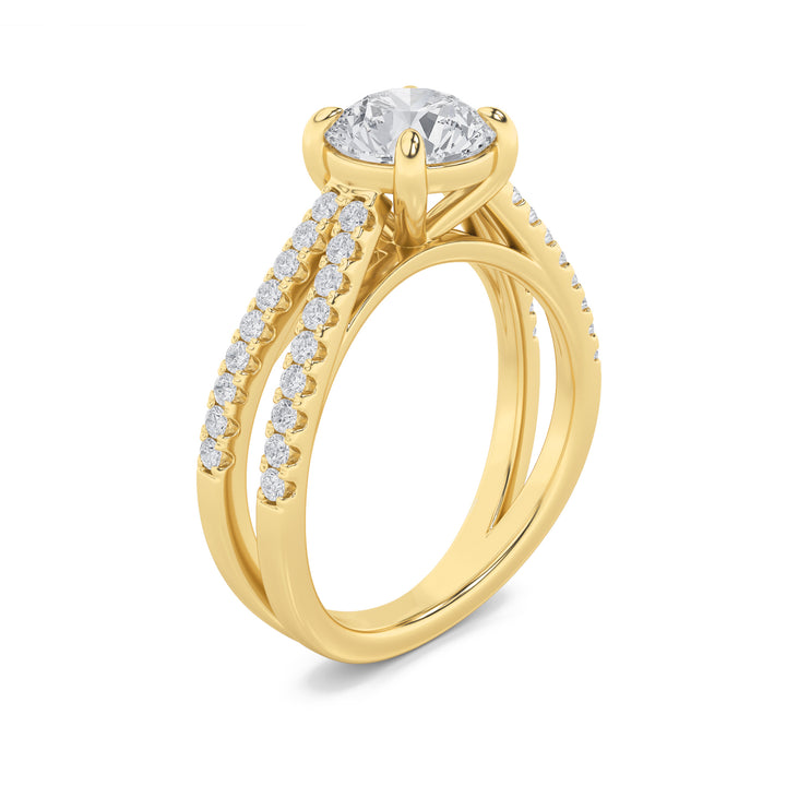 2Cttw Round Shaped Lab Grown Diamond (F/VS) CrossShank Accented Engagement Ring in 14K Gold