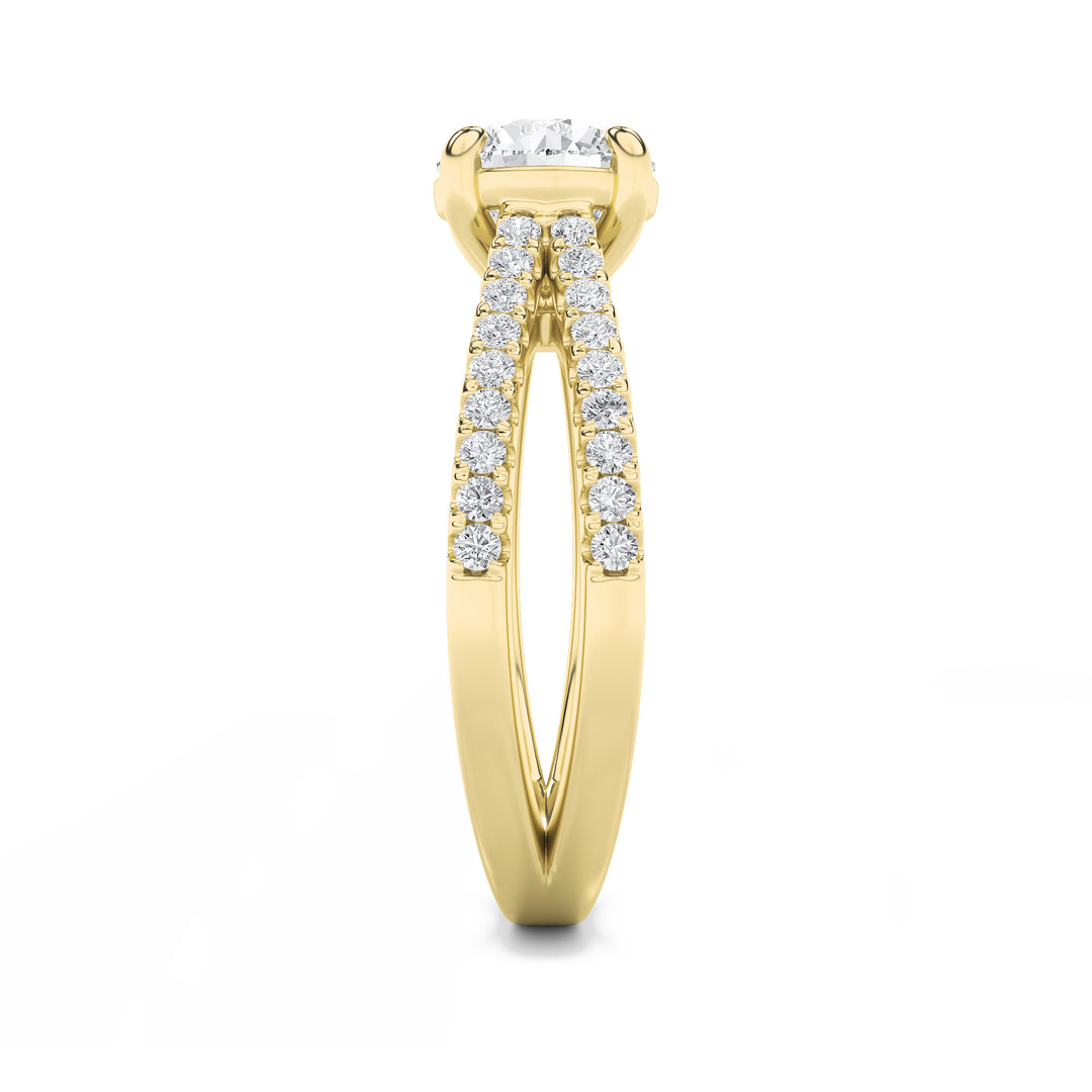 2Cttw Round Shaped Lab Grown Diamond (F/VS) CrossShank Accented Engagement Ring in 14K Gold