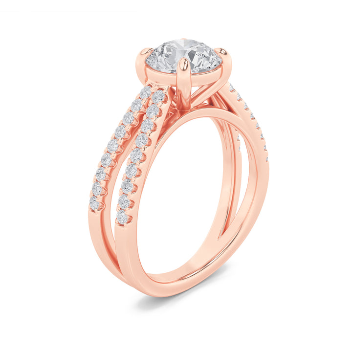 2Cttw Round Shaped Lab Grown Diamond (F/VS) CrossShank Accented Engagement Ring in 14K Gold