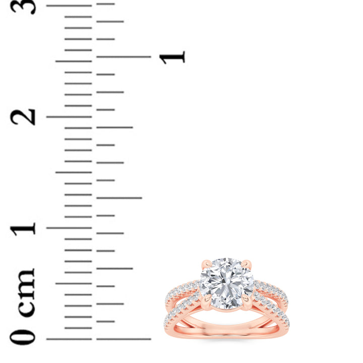 2Cttw Round Shaped Lab Grown Diamond (F/VS) CrossShank Accented Engagement Ring in 14K Gold