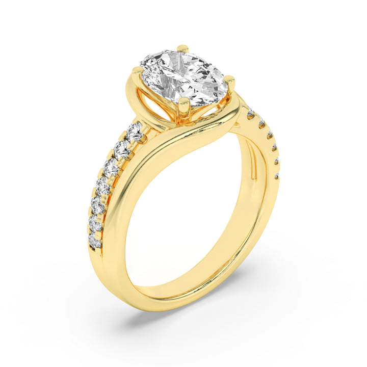 2Cttw Oval Shaped Lab Grown Diamond (F/VS) Swirl Shank Accented Engagement Ring in 14K Gold
