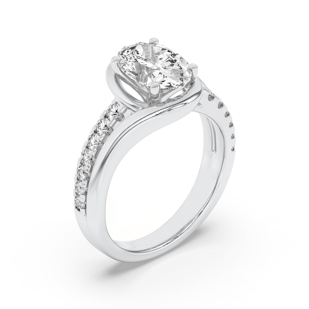 3.5Cttw Oval Shaped Lab Grown Diamond (F/VS) Swirl Shank Accented Engagement RING in 14K Gold