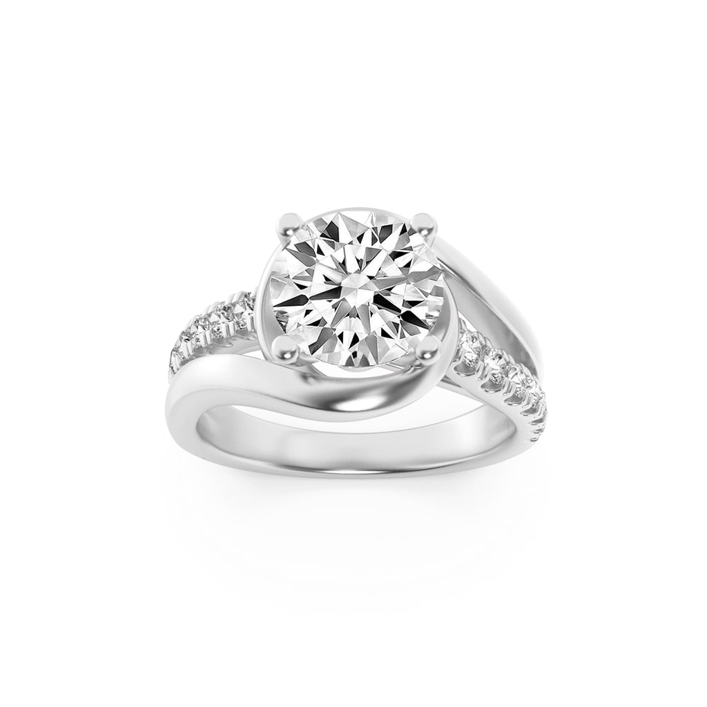 2Cttw Round Shaped Lab Grown Diamond (G/VS) SwirlShank Accented Engagement Ring in 14K Gold