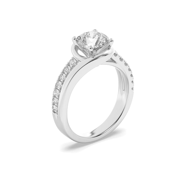 2Cttw Round Shaped Lab Grown Diamond (G/VS) SwirlShank Accented Engagement Ring in 14K Gold