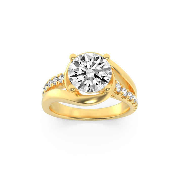 2Cttw Round Shaped Lab Grown Diamond (F/VS) SwirlShank Accented Engagement Ring in 14K Gold