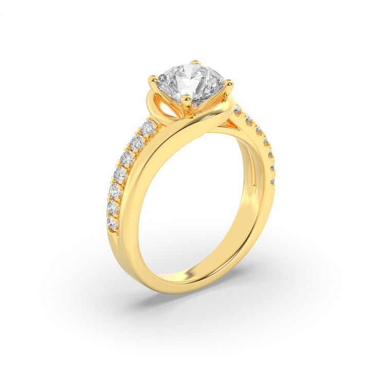 2Cttw Round Shaped Lab Grown Diamond (F/VS) SwirlShank Accented Engagement Ring in 14K Gold