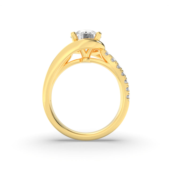 2Cttw Round Shaped Lab Grown Diamond (F/VS) SwirlShank Accented Engagement Ring in 14K Gold