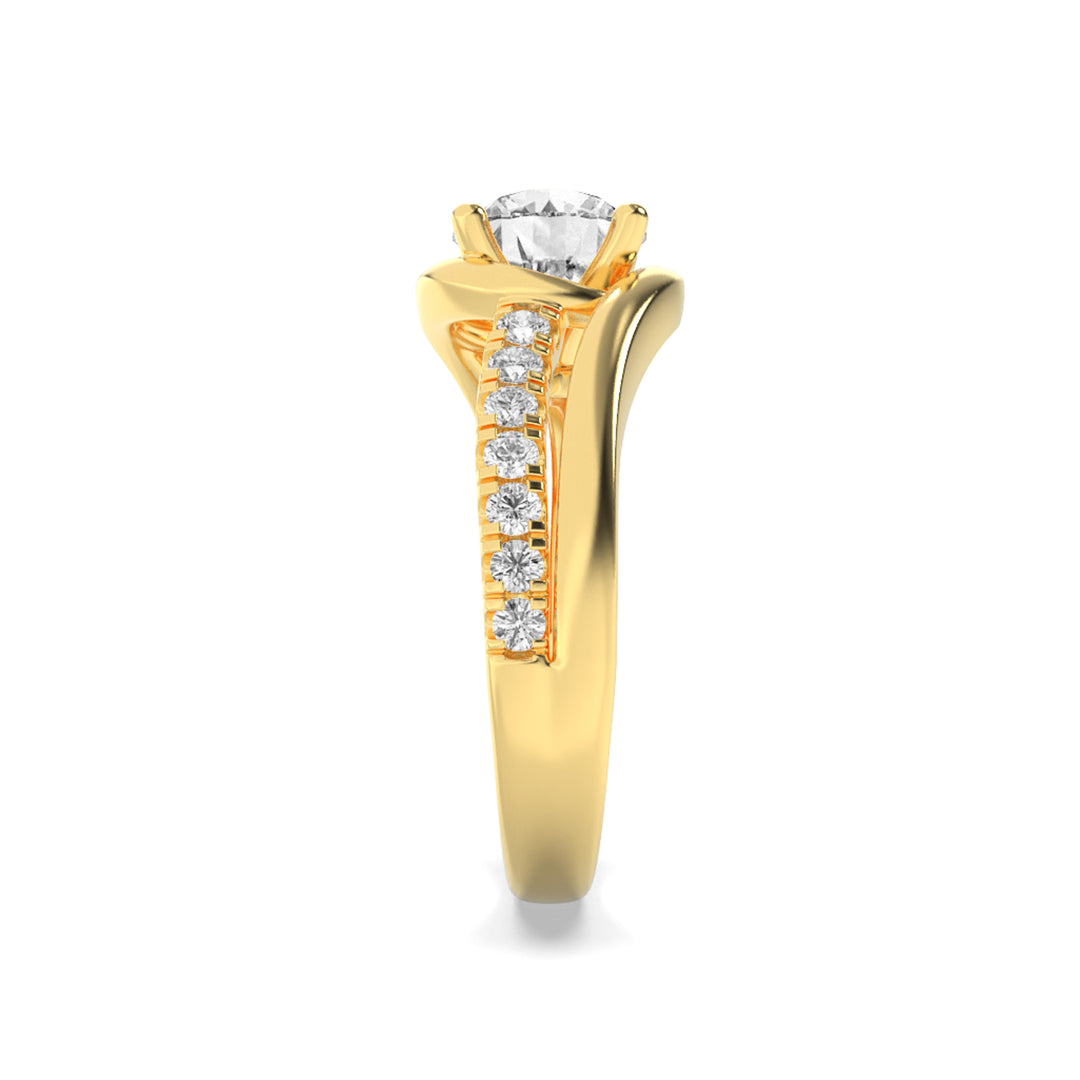 2Cttw Round Shaped Lab Grown Diamond (F/VS) SwirlShank Accented Engagement Ring in 14K Gold