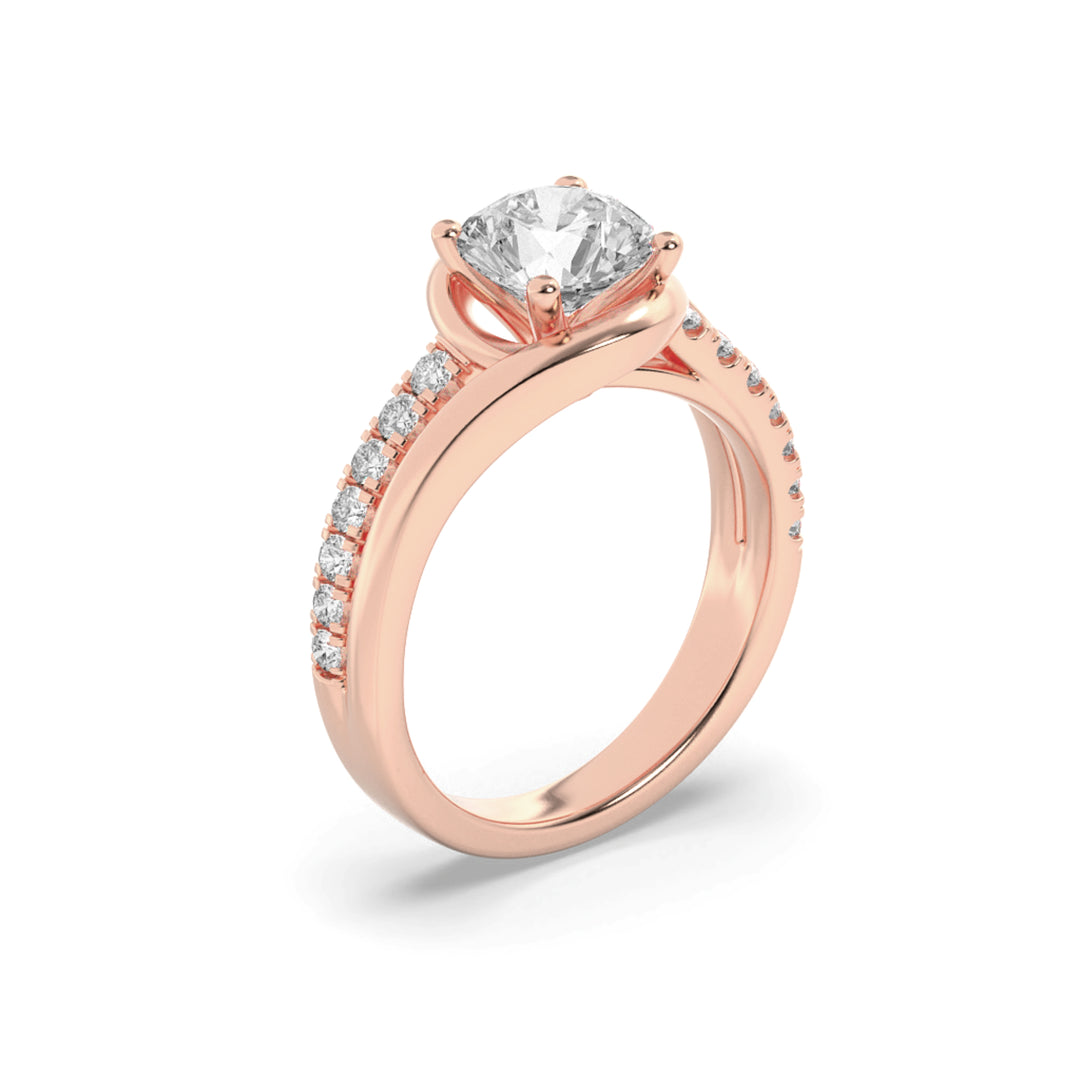 2Cttw Round Shaped Lab Grown Diamond (F/VS) SwirlShank Accented Engagement Ring in 14K Gold