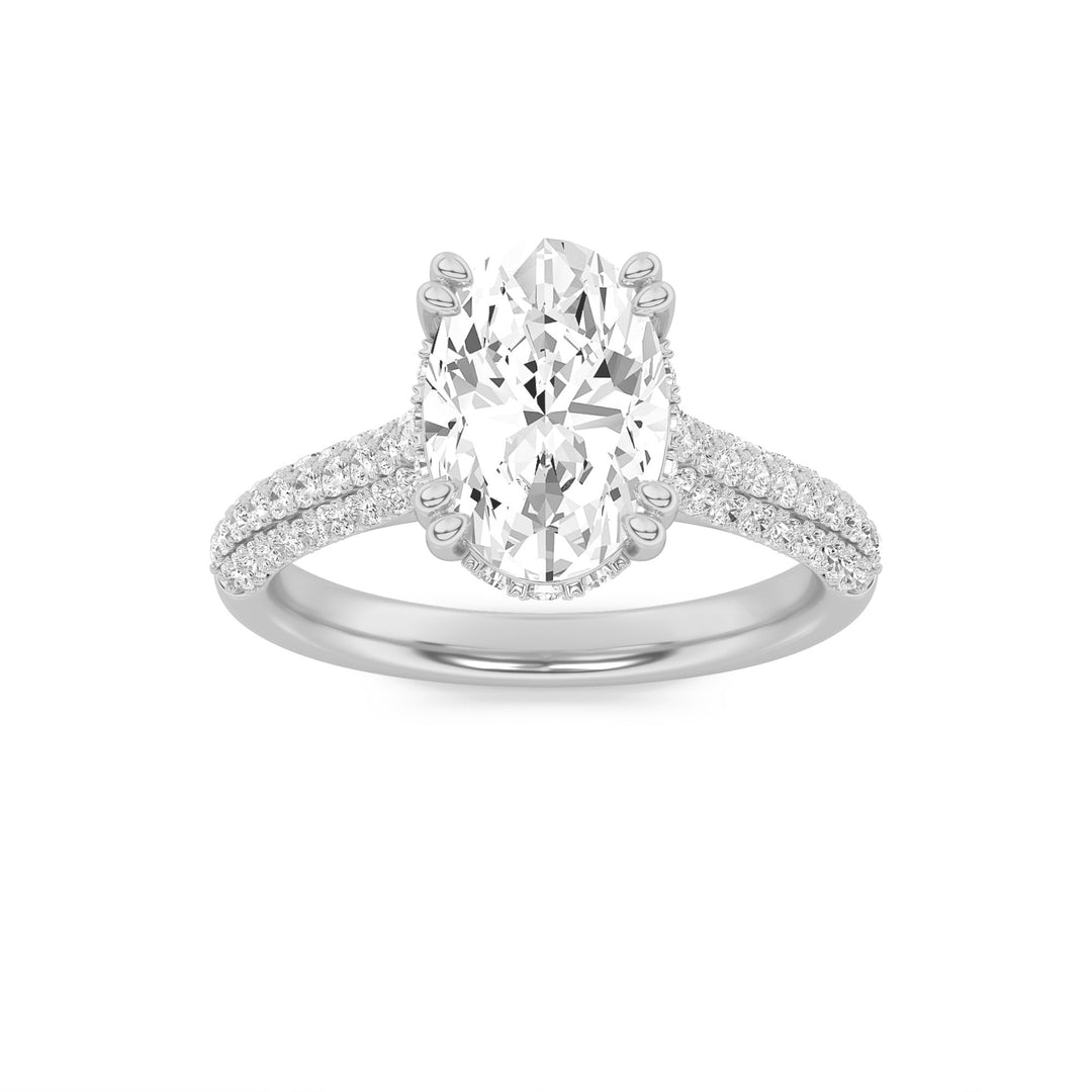 3Cttw Oval Shaped Lab Grown Diamond (F/VS) TripleRow Accented Engagement Ring in 14K Gold