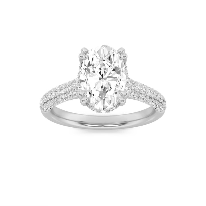 3Cttw Oval Shaped Lab Grown Diamond (F/VS) TripleRow Accented Engagement Ring in 14K Gold