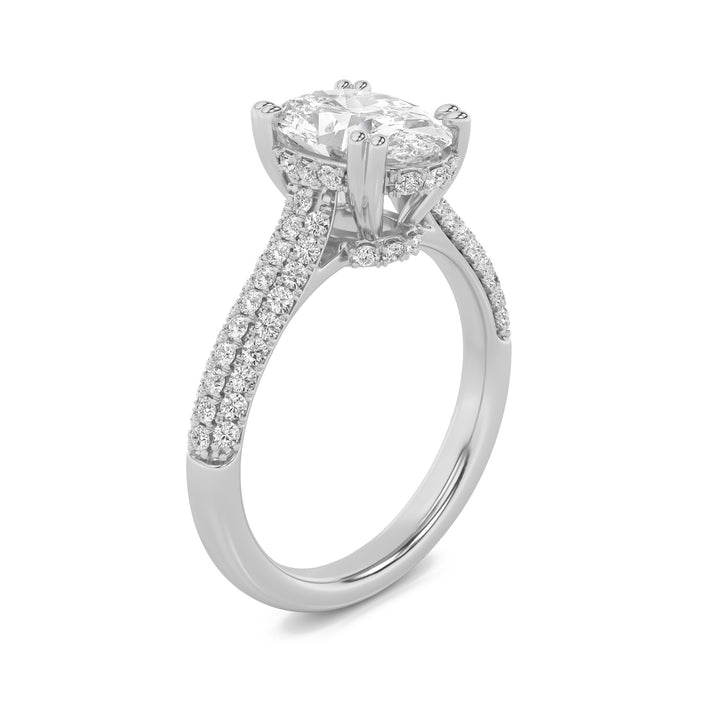 3Cttw Oval Shaped Lab Grown Diamond (F/VS) TripleRow Accented Engagement Ring in 14K Gold