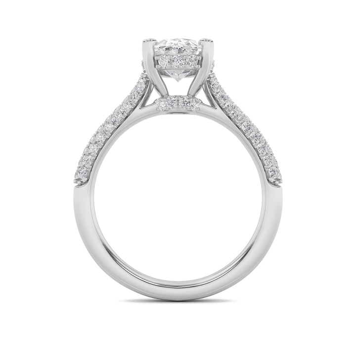 3Cttw Oval Shaped Lab Grown Diamond (F/VS) TripleRow Accented Engagement Ring in 14K Gold