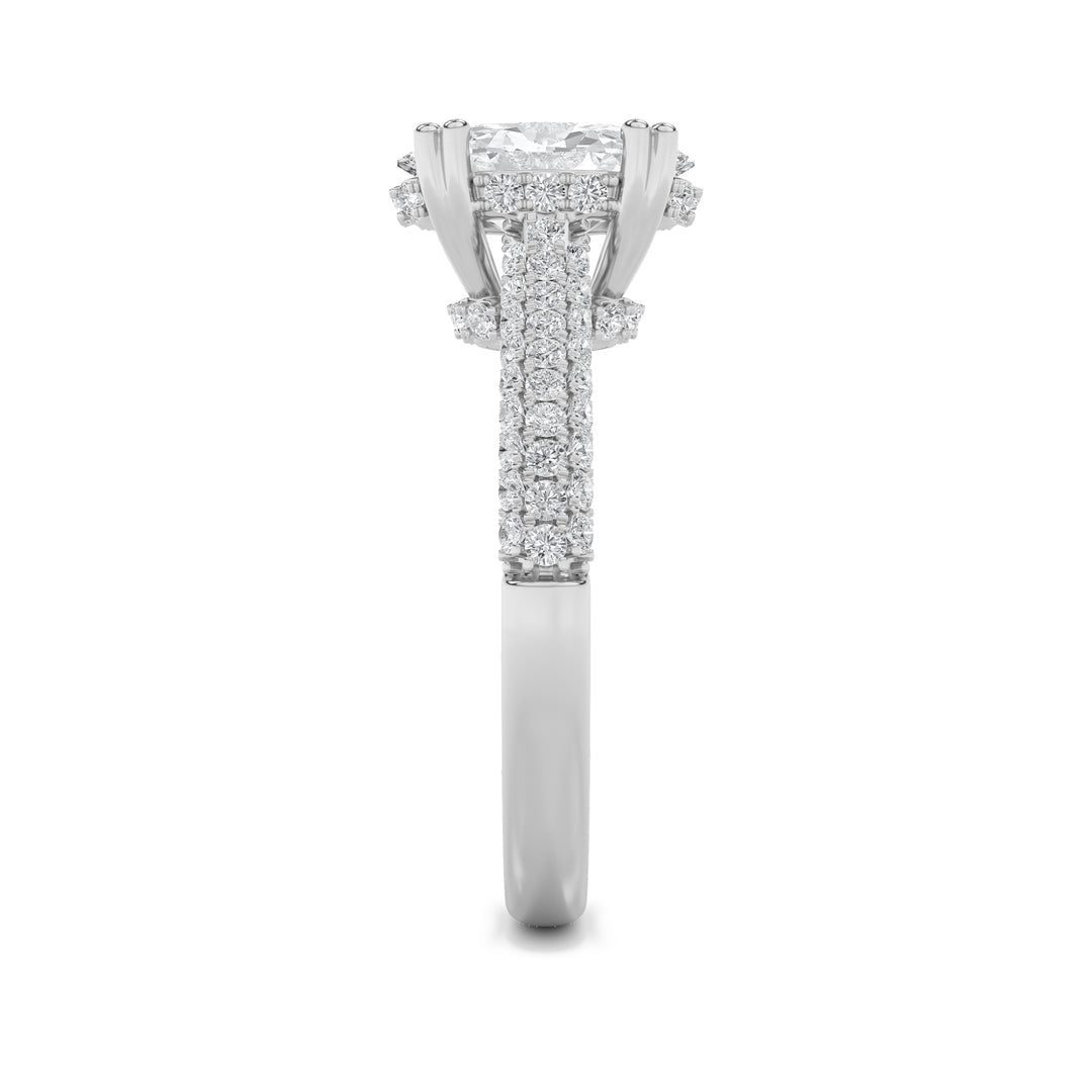 3Cttw Oval Shaped Lab Grown Diamond (F/VS) TripleRow Accented Engagement Ring in 14K Gold