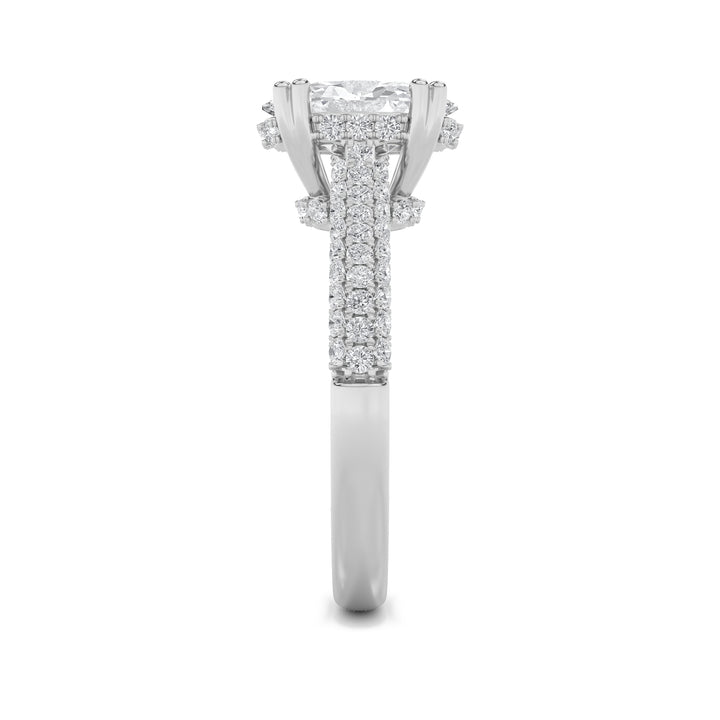 3Cttw Oval Shaped Lab Grown Diamond (F/VS) TripleRow Accented Engagement Ring in 14K Gold