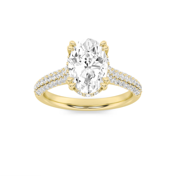3Cttw Oval Shaped Lab Grown Diamond (F/VS) TripleRow Accented Engagement Ring in 14K Gold