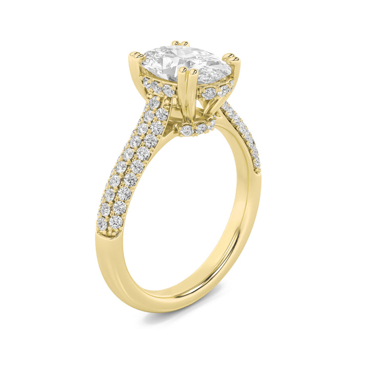 3Cttw Oval Shaped Lab Grown Diamond (F/VS) TripleRow Accented Engagement Ring in 14K Gold