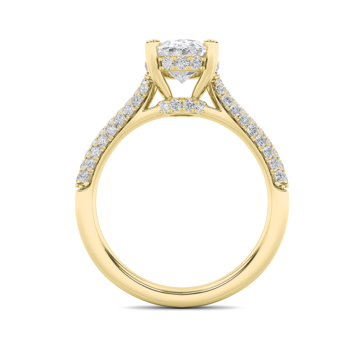 3Cttw Oval Shaped Lab Grown Diamond (F/VS) TripleRow Accented Engagement Ring in 14K Gold