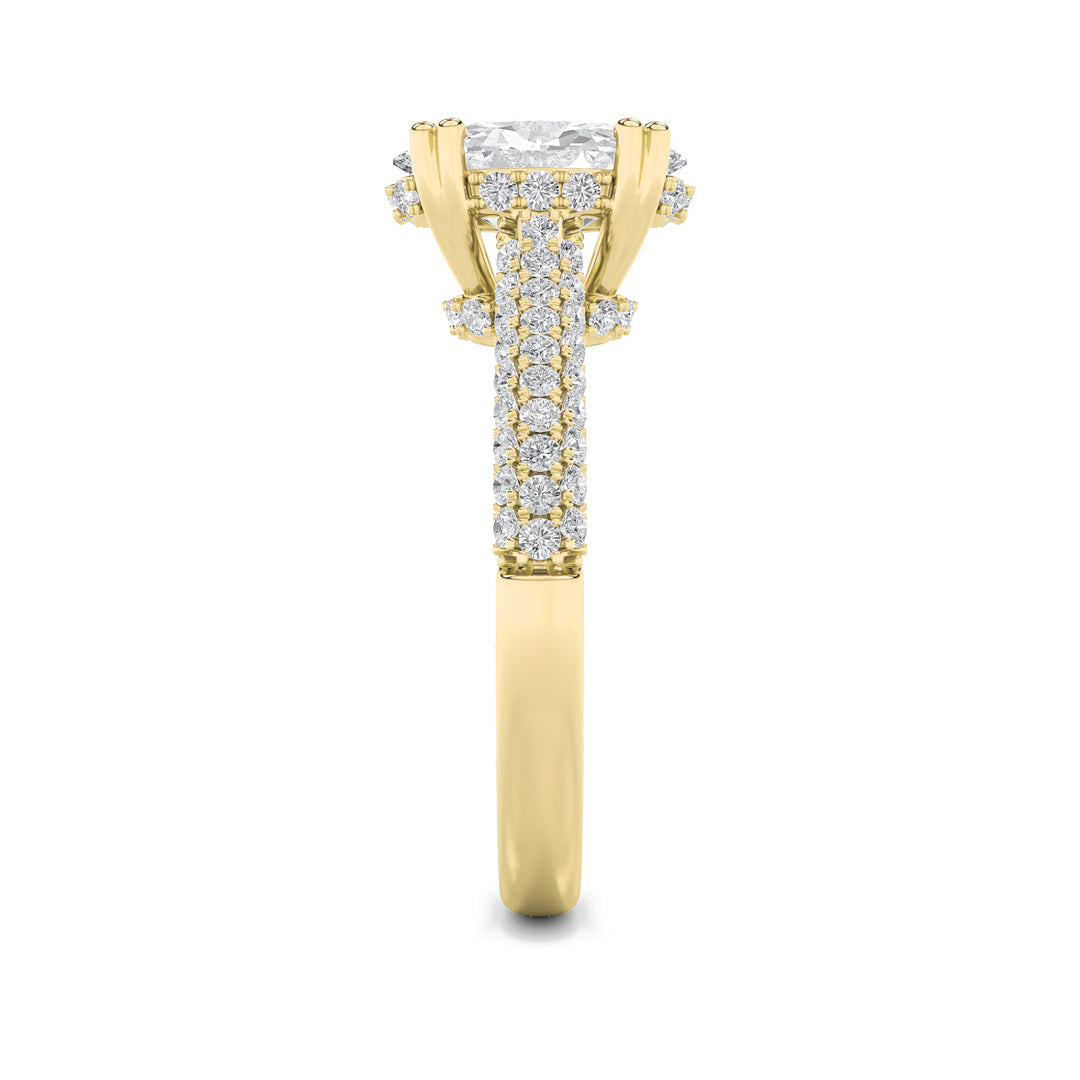 3Cttw Oval Shaped Lab Grown Diamond (F/VS) TripleRow Accented Engagement Ring in 14K Gold