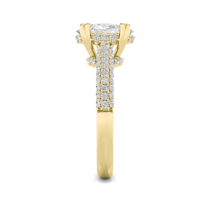 3Cttw Oval Shaped Lab Grown Diamond (F/VS) TripleRow Accented Engagement Ring in 14K Gold