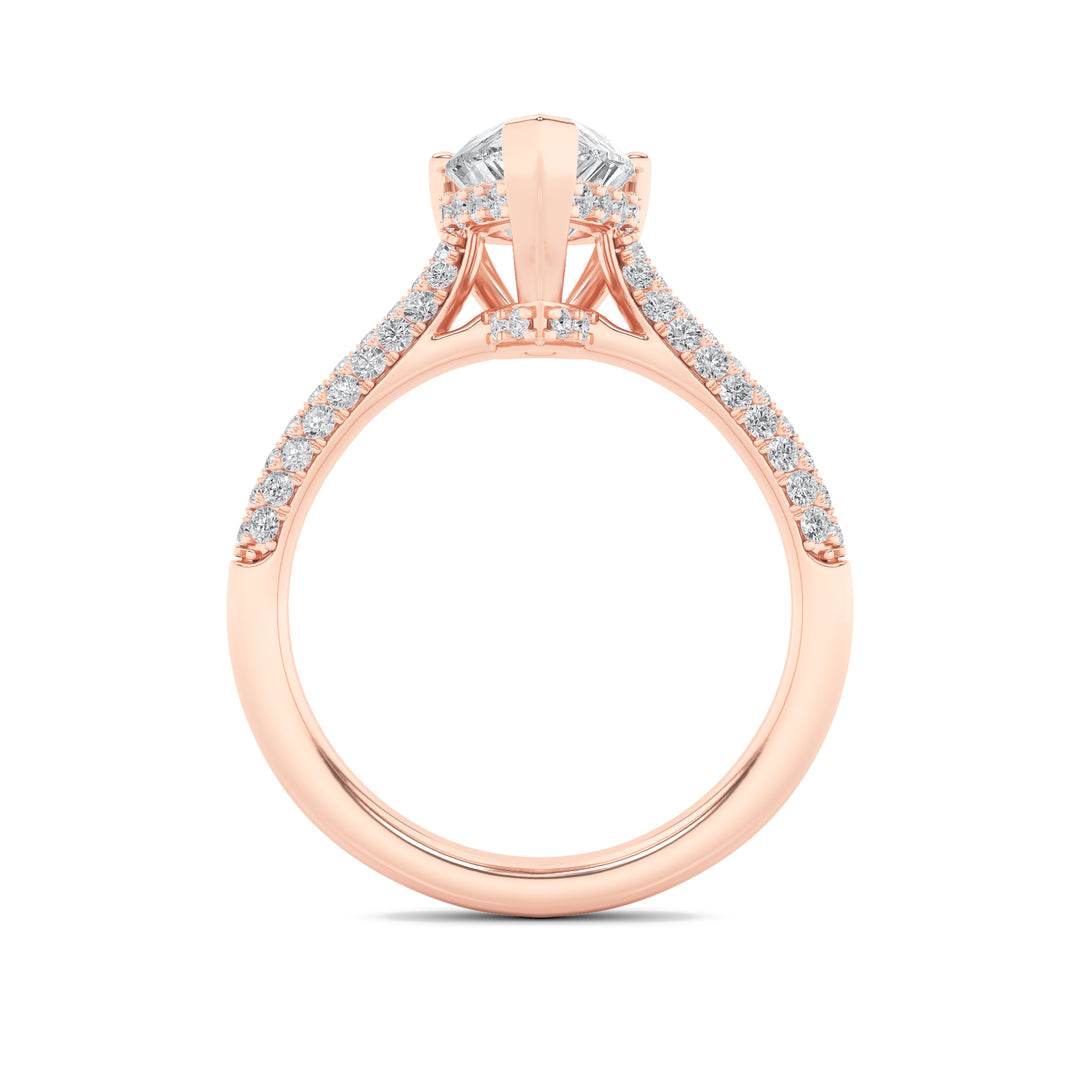 3Cttw Pear Shaped Lab Grown Diamond (F/VS) TripleRow Accented Engagement Ring in 14K Gold