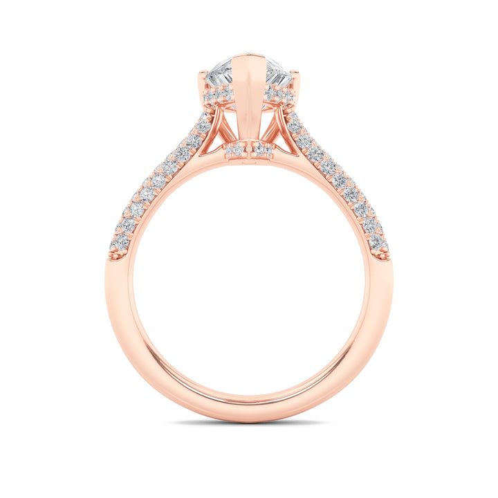 3Cttw Pear Shaped Lab Grown Diamond (F/VS) TripleRow Accented Engagement Ring in 14K Gold