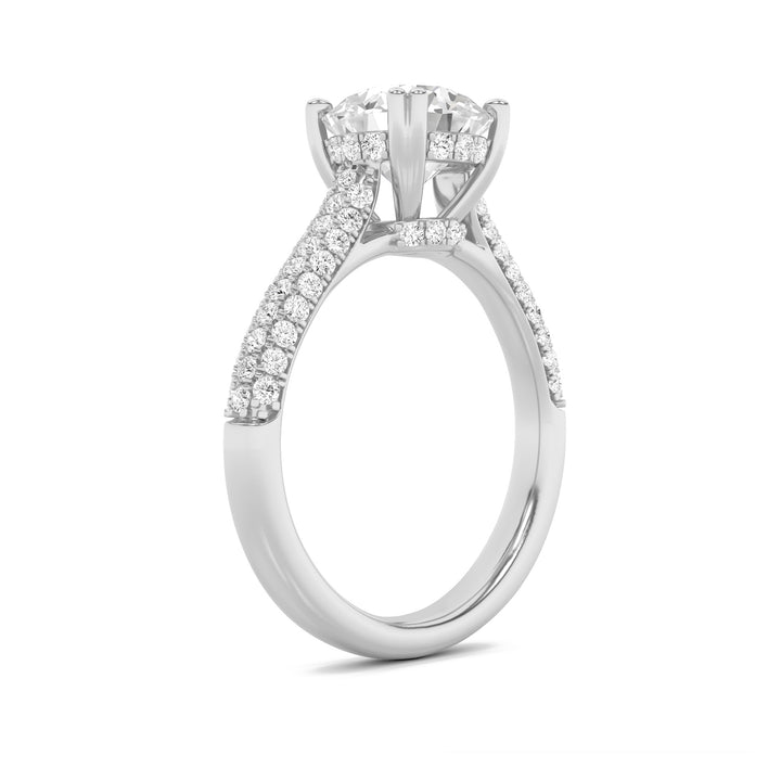 3Cttw Round Shaped Lab Grown Diamond (F/VS) Triple Row Accented Engagement Ring in 14K Gold