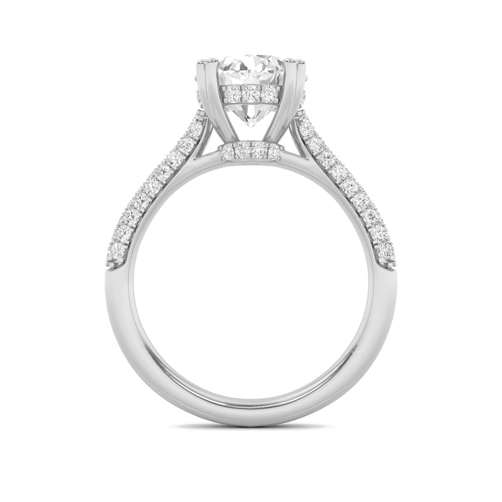 3Cttw Round Shaped Lab Grown Diamond (F/VS) Triple Row Accented Engagement Ring in 14K Gold