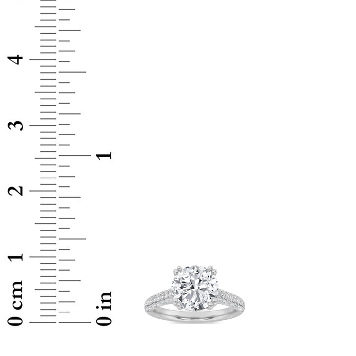 3Cttw Round Shaped Lab Grown Diamond (F/VS) Triple Row Accented Engagement Ring in 14K Gold