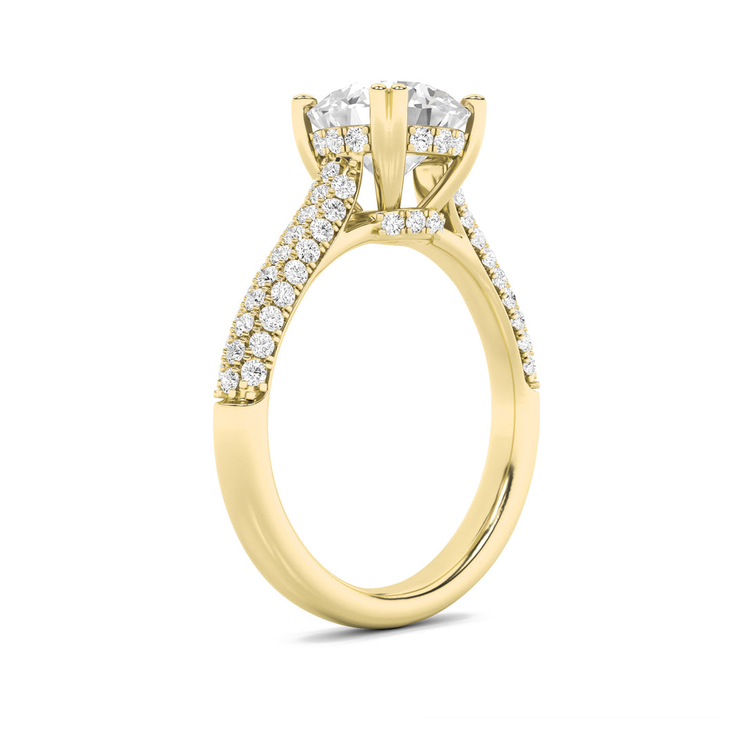 3Cttw Round Shaped Lab Grown Diamond (F/VS) Triple Row Accented Engagement Ring in 14K Gold