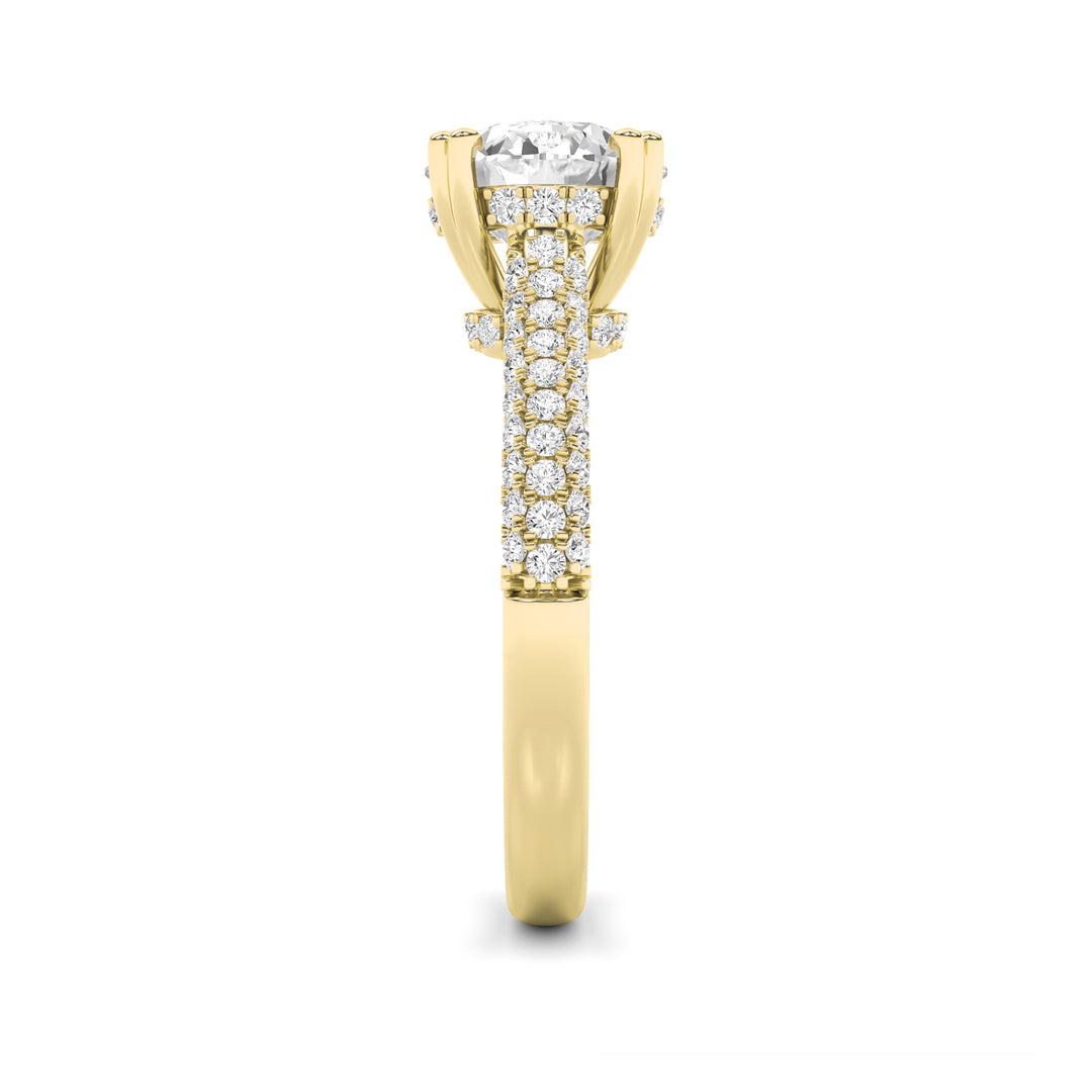 3Cttw Round Shaped Lab Grown Diamond (F/VS) Triple Row Accented Engagement Ring in 14K Gold