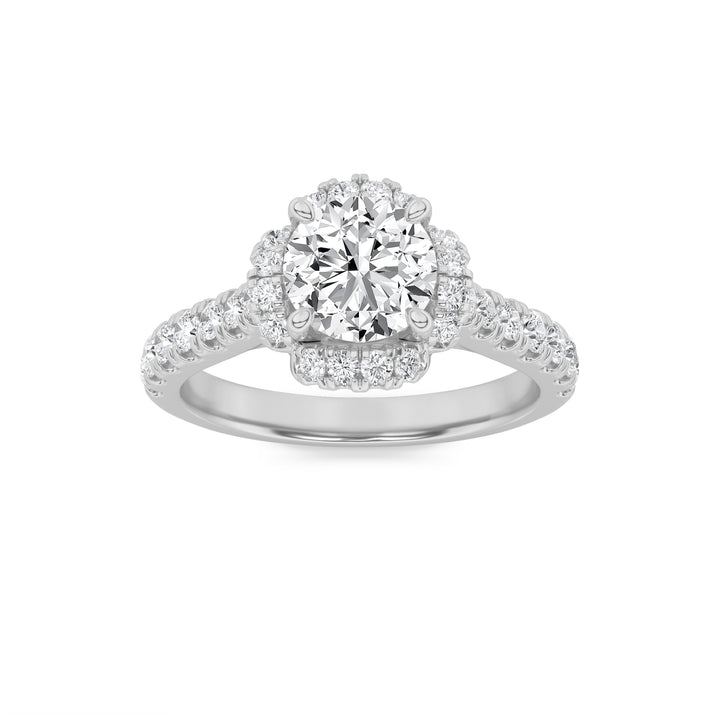 1.5CTW Round Shaped Lab Grown Diamond (F/VS) Halo Accented Engagement Ring in 14K Gold