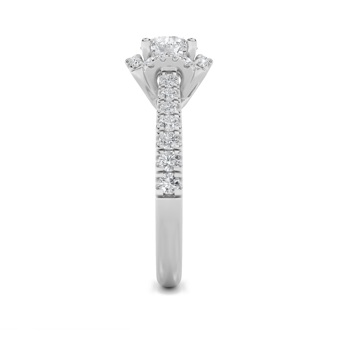 1.5CTW Round Shaped Lab Grown Diamond (F/VS) Halo Accented Engagement Ring in 14K Gold