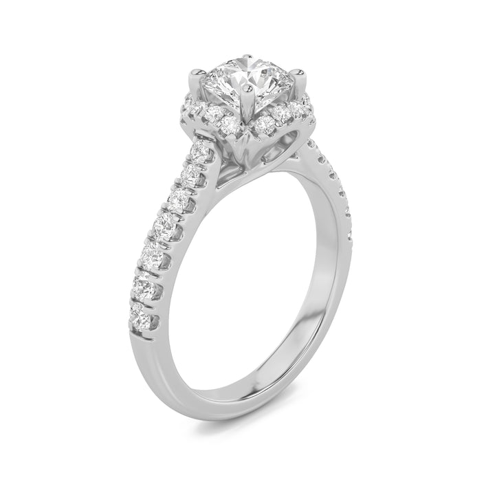 1.5Cttw Round Shaped Lab Grown Diamond (F/VVS) Halo Accented Engagement Ring in 14K Gold