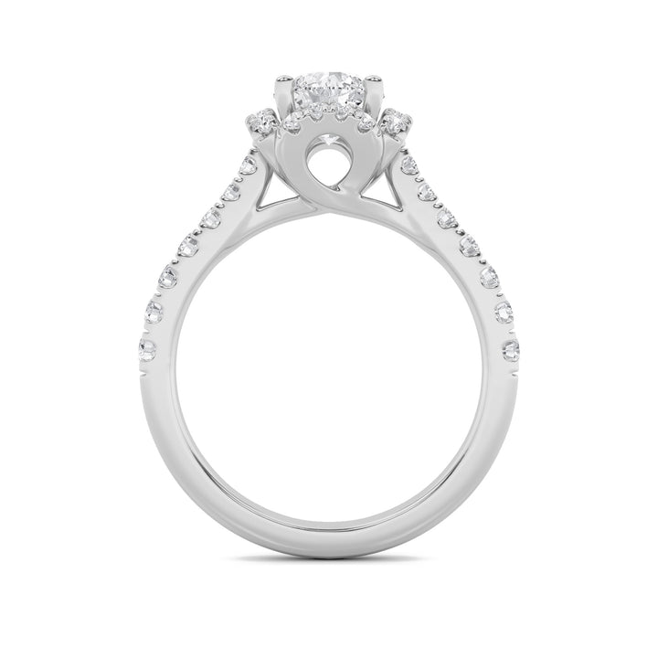 1.5Cttw Round Shaped Lab Grown Diamond (F/VVS) Halo Accented Engagement Ring in 14K Gold