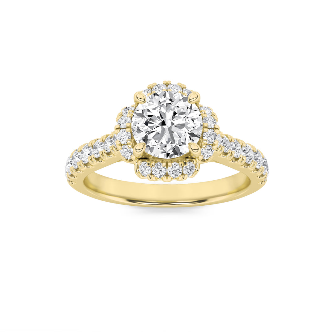 1.5Cttw Round Shaped Lab Grown Diamond (F/VVS) Halo Accented Engagement Ring in 14K Gold