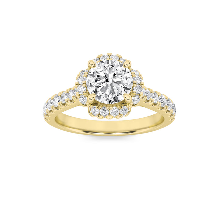 1.5Cttw Round Shaped Lab Grown Diamond (F/VVS) Halo Accented Engagement Ring in 14K Gold