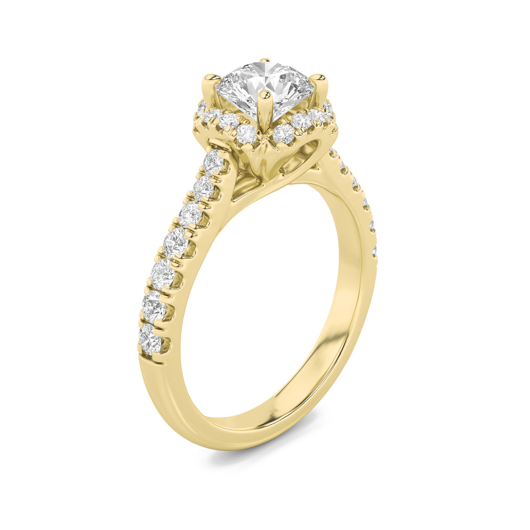 1.5Cttw Round Shaped Lab Grown Diamond (F/VVS) Halo Accented Engagement Ring in 14K Gold