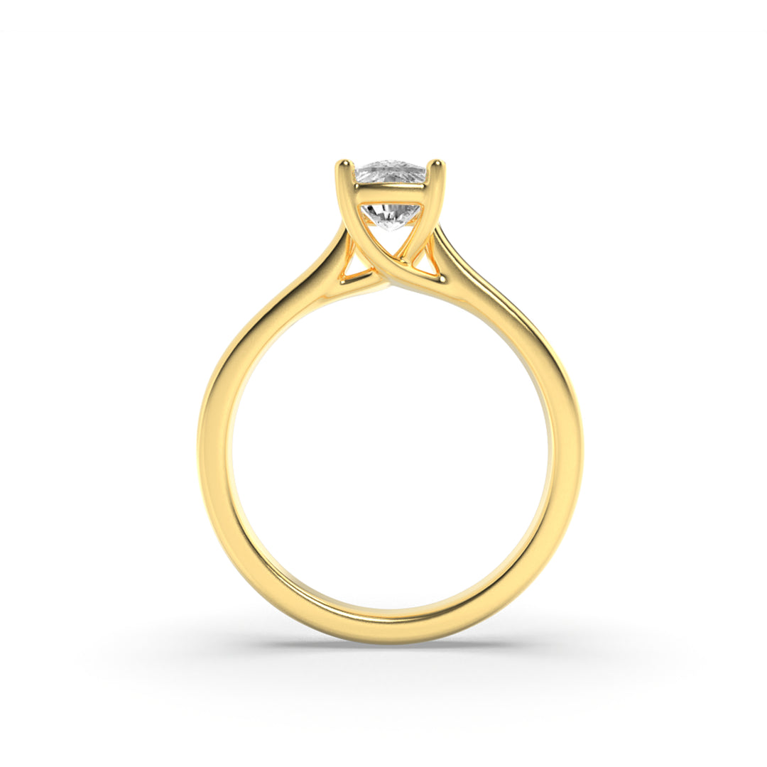 1CTW Elongated Cushion Shaped Lab Grown Diamond (F/VS) Plain Cathedral Trellis Shank Solitaire Engagement Ring in 14K Gold