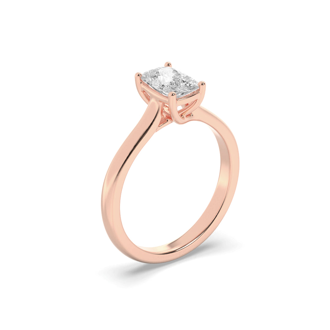 1CTW Elongated Cushion Shaped Lab Grown Diamond (F/VS) Plain Cathedral Trellis Shank Solitaire Engagement Ring in 14K Gold