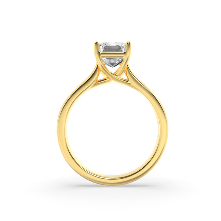2Cttw Emerald Shaped Lab Grown Diamond (F/VS) Plain Cathedral Trellis Shank Solitaire Engagement Ring in 14K Gold