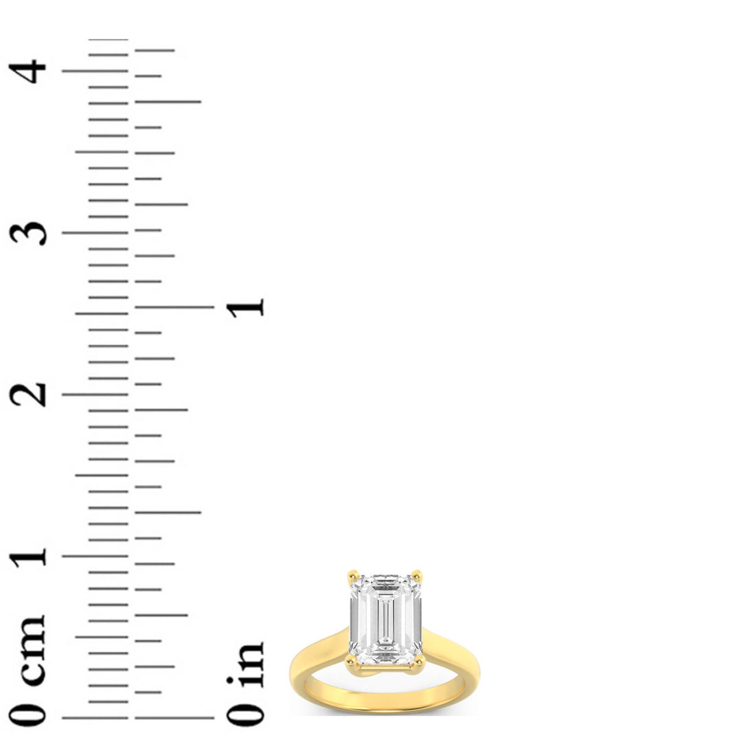 3Cttw Emerald Shaped Lab Grown Diamond (F/VS) Plain Cathedral Trellis Shank Solitaire Engagement Ring in 14K Gold