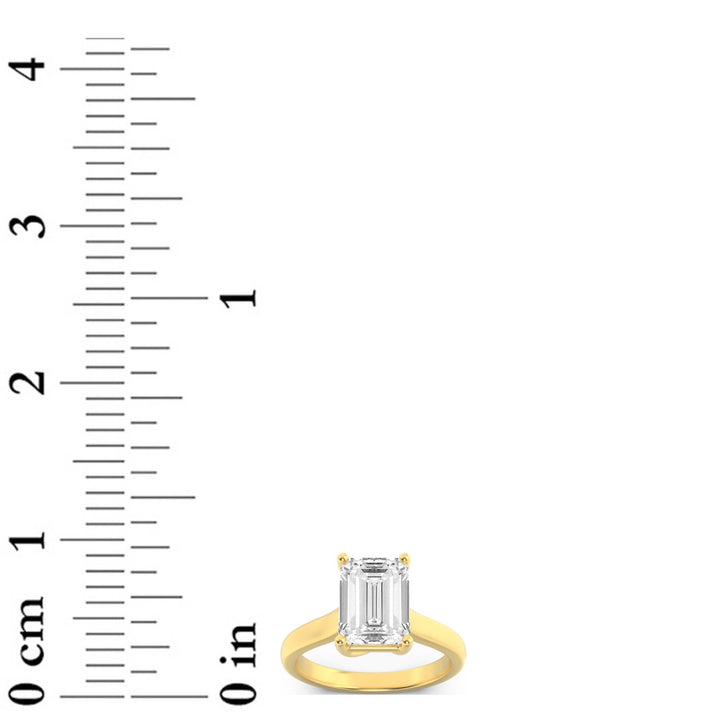 3Cttw Emerald Shaped Lab Grown Diamond (F/VS) Plain Cathedral Trellis Shank Solitaire Engagement Ring in 14K Gold