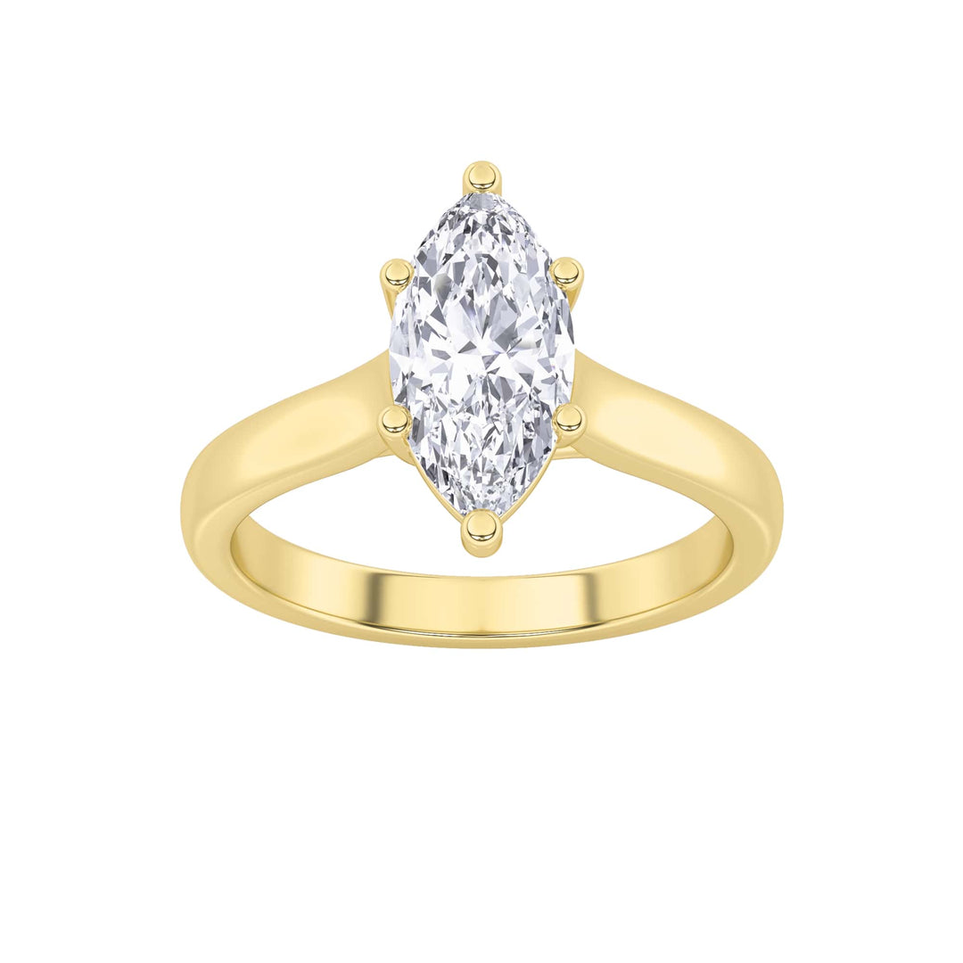 2Cttw Marquise Shaped Lab Grown Diamond (F/VS) Plain Cathedral Trellis Shank Solitaire Engagement Ring in 14K Gold